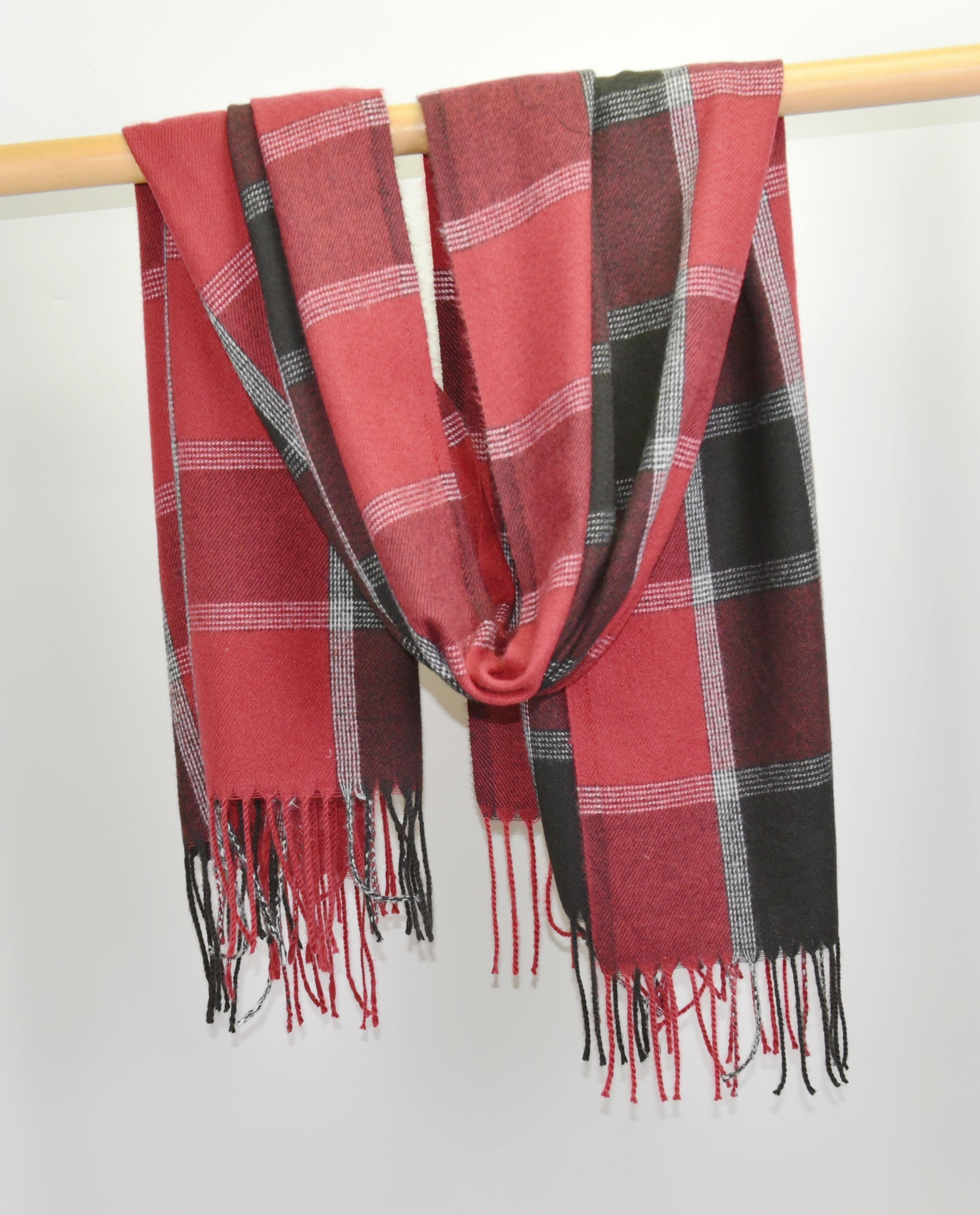 Checkered Scarf Red Cashmere Neck Wrap, Retro Designs Fashion - Free Shipping - Image 2