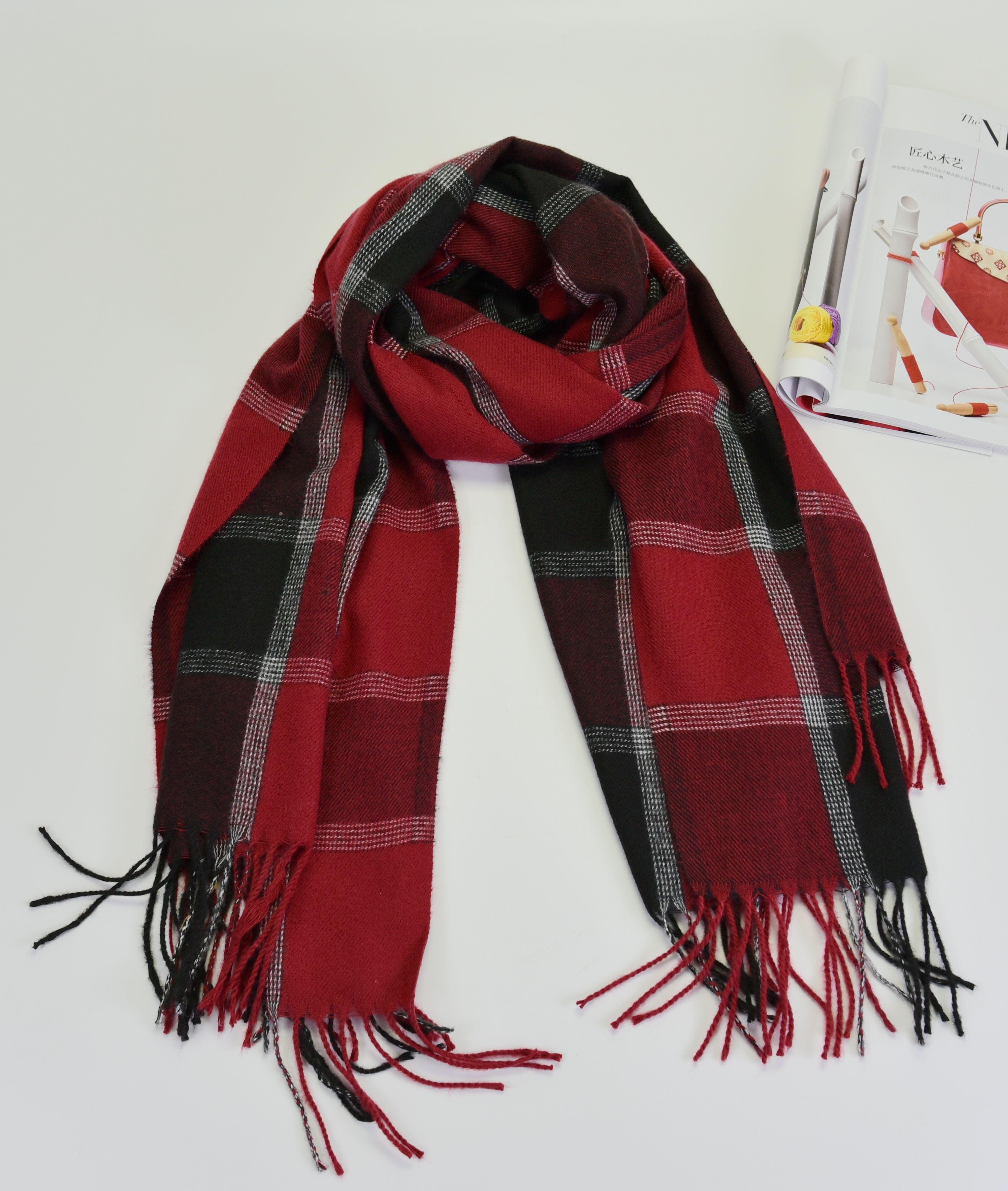 Checkered Scarf Red Cashmere Neck Wrap, Retro Designs Fashion - Free Shipping - Image 4
