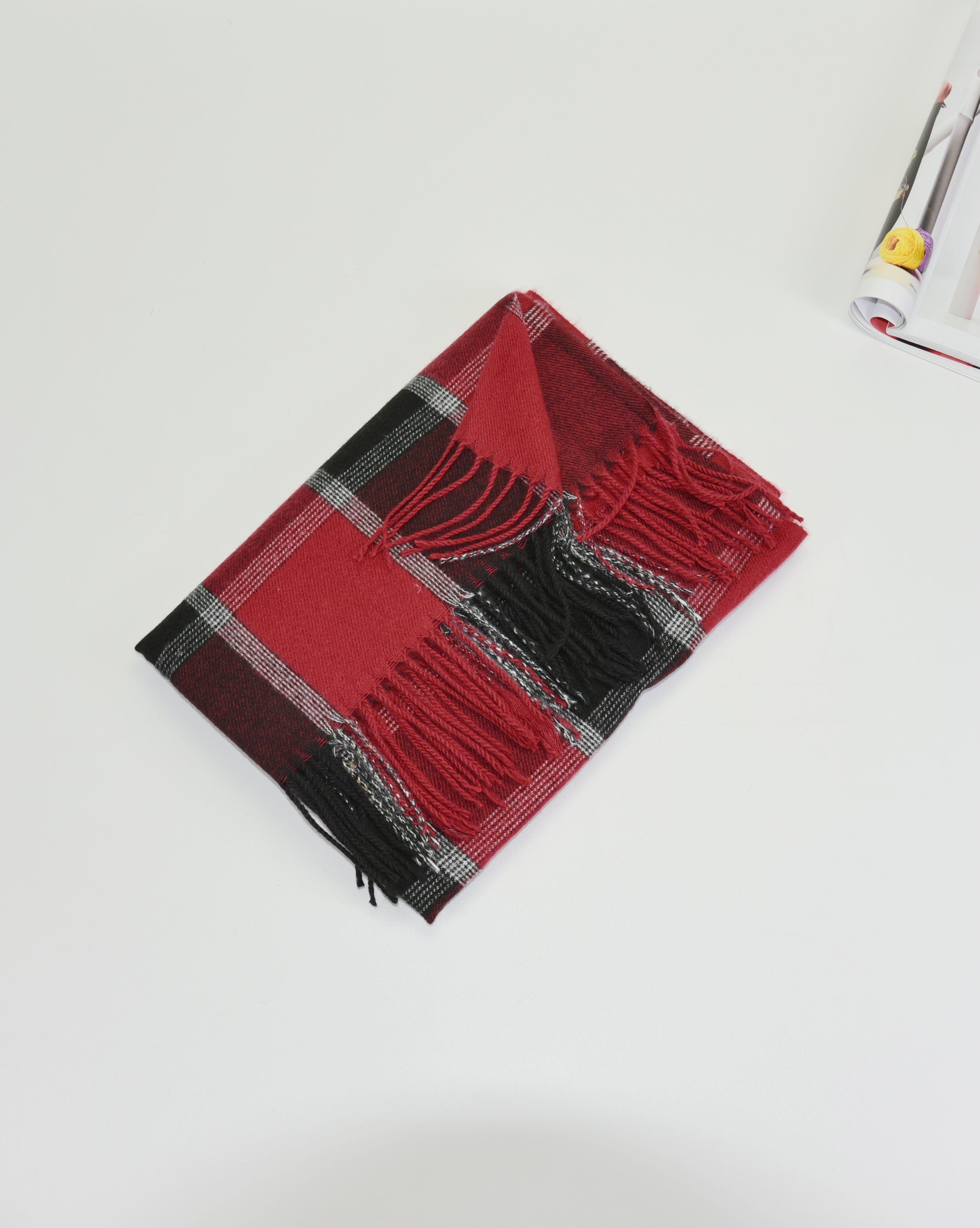 Checkered Scarf Red Cashmere Neck Wrap, Retro Designs Fashion - Free Shipping - Image 3