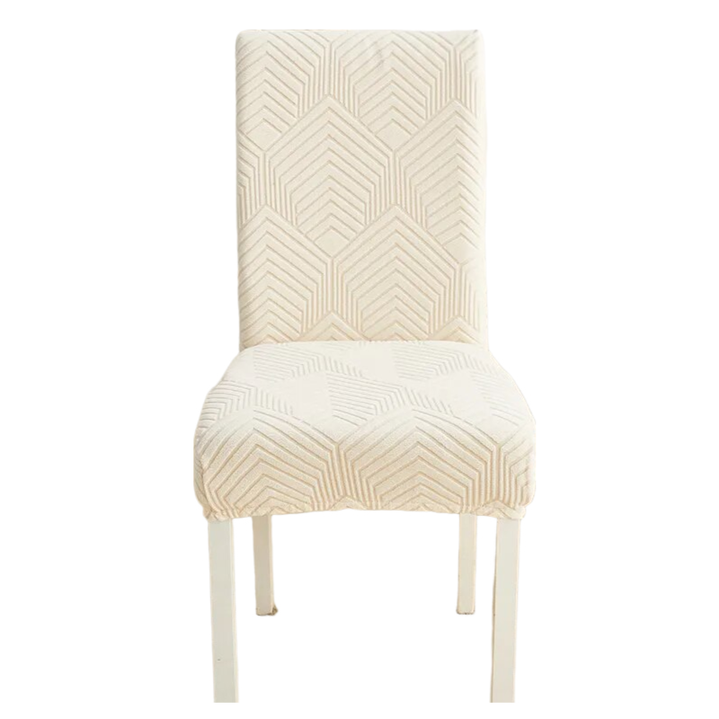 Beige Geometric Lines Elastic Chair Cover for Dining, Modern Elegance