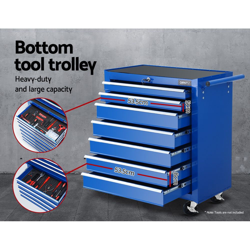 Giantz 16 Drawer Tool Chest and Trolley Cabinet - Blue - Image 6