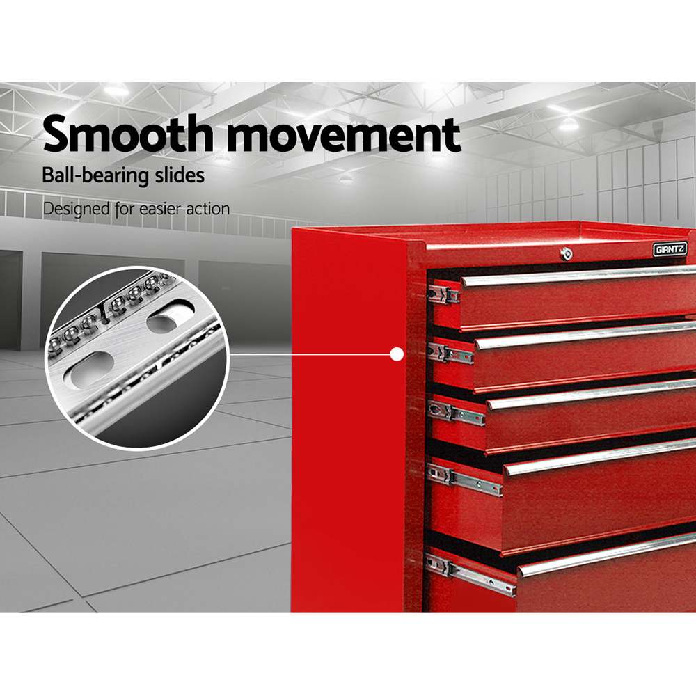 Giantz 5-Drawer Tool Box Trolley Cabinet - Red - Image 5