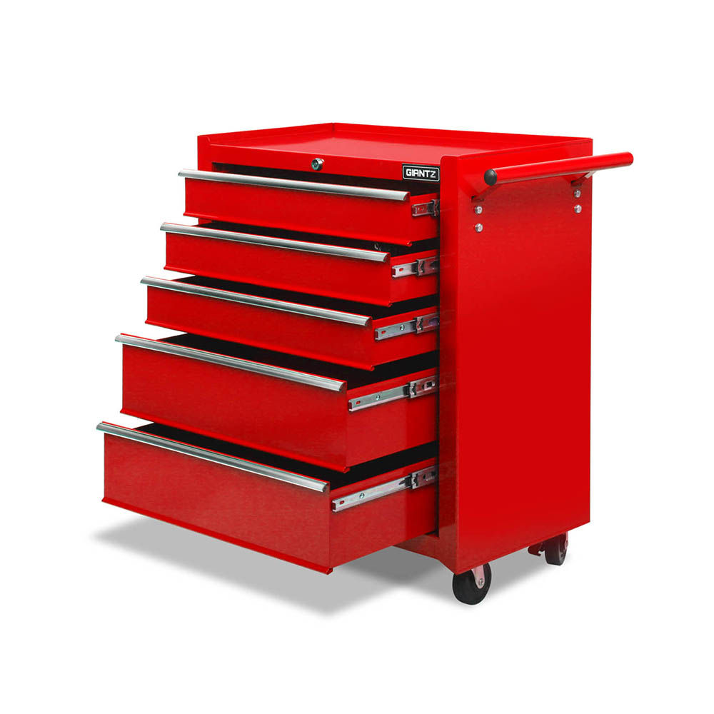 Giantz 5-Drawer Tool Box Trolley Cabinet - Red - Image 8