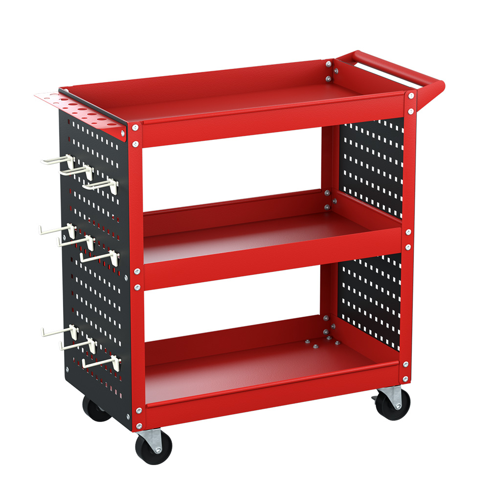 Giantz 3 Tier Tool Cart Storage Trolley with Pegboard Red