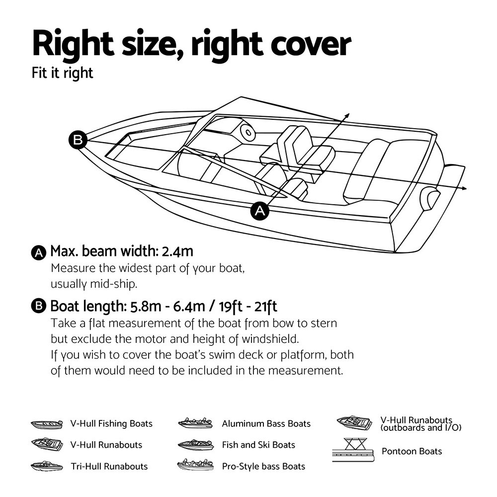 Seamanship Boat Cover 19-21ft Trailerable Marine 600D Black - Image 3