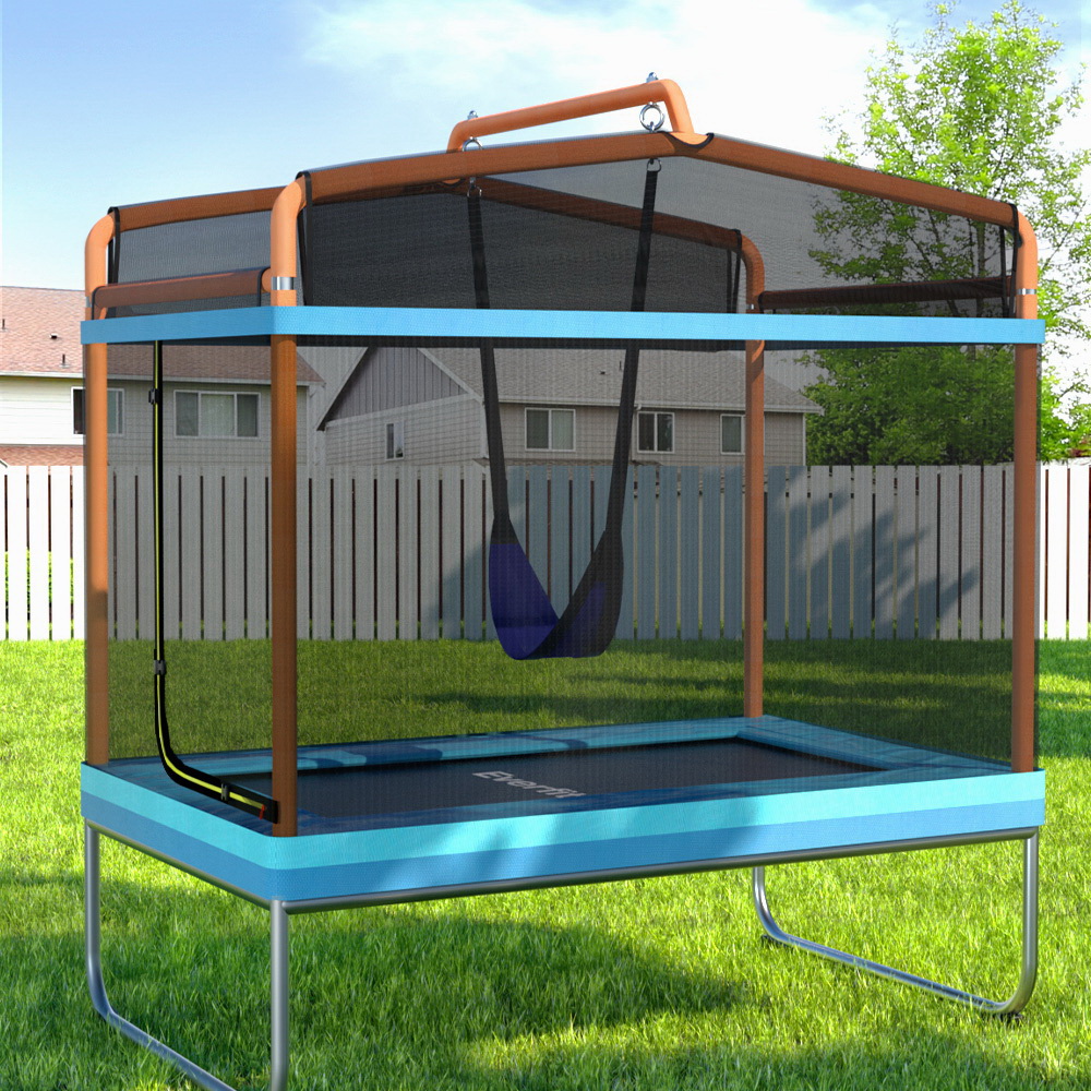 Everfit 6ft Kids Rectangle Trampoline Safety Net Swing - Orange