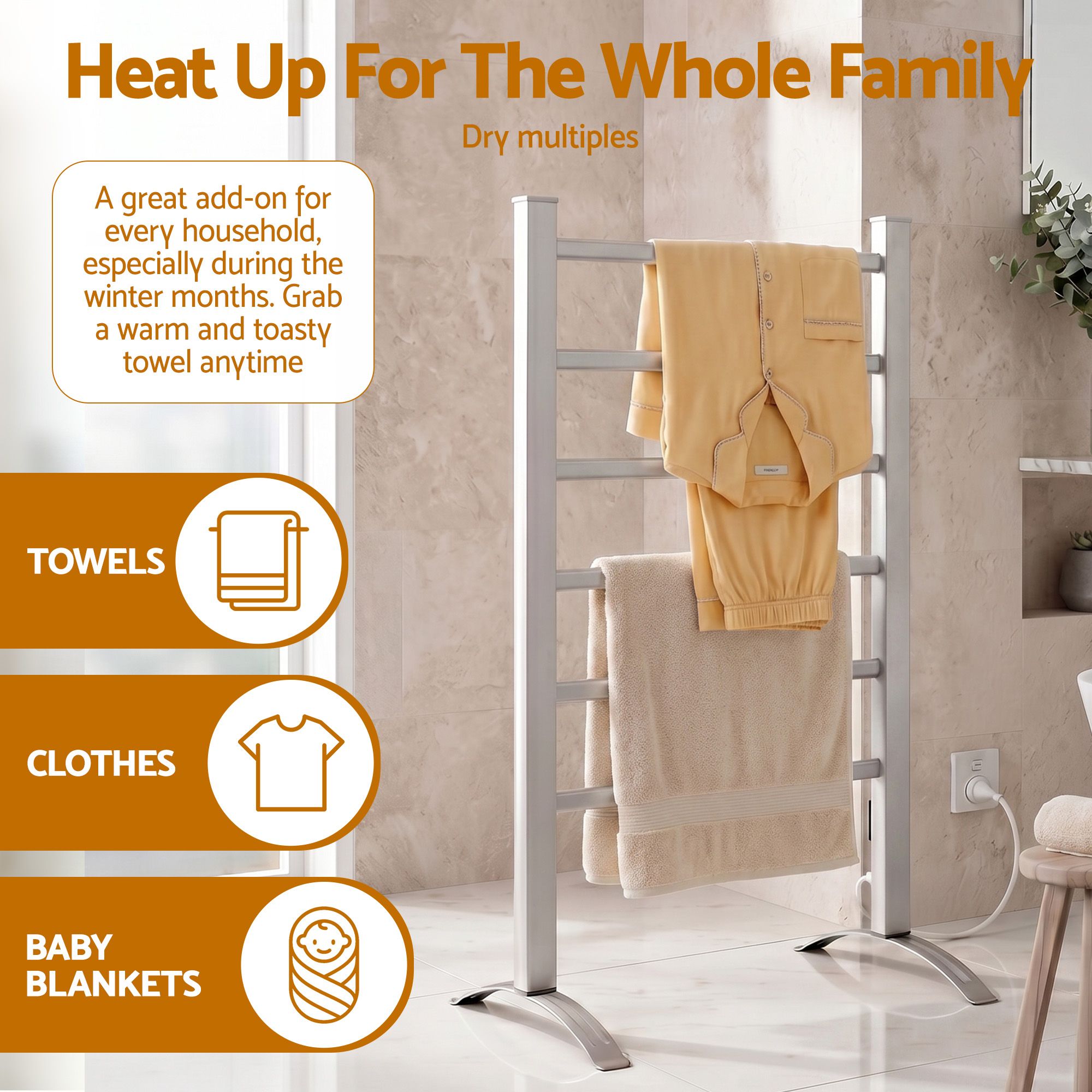 Devanti Electric Heated Towel Rail - 6 Bars with Timer - Image 6