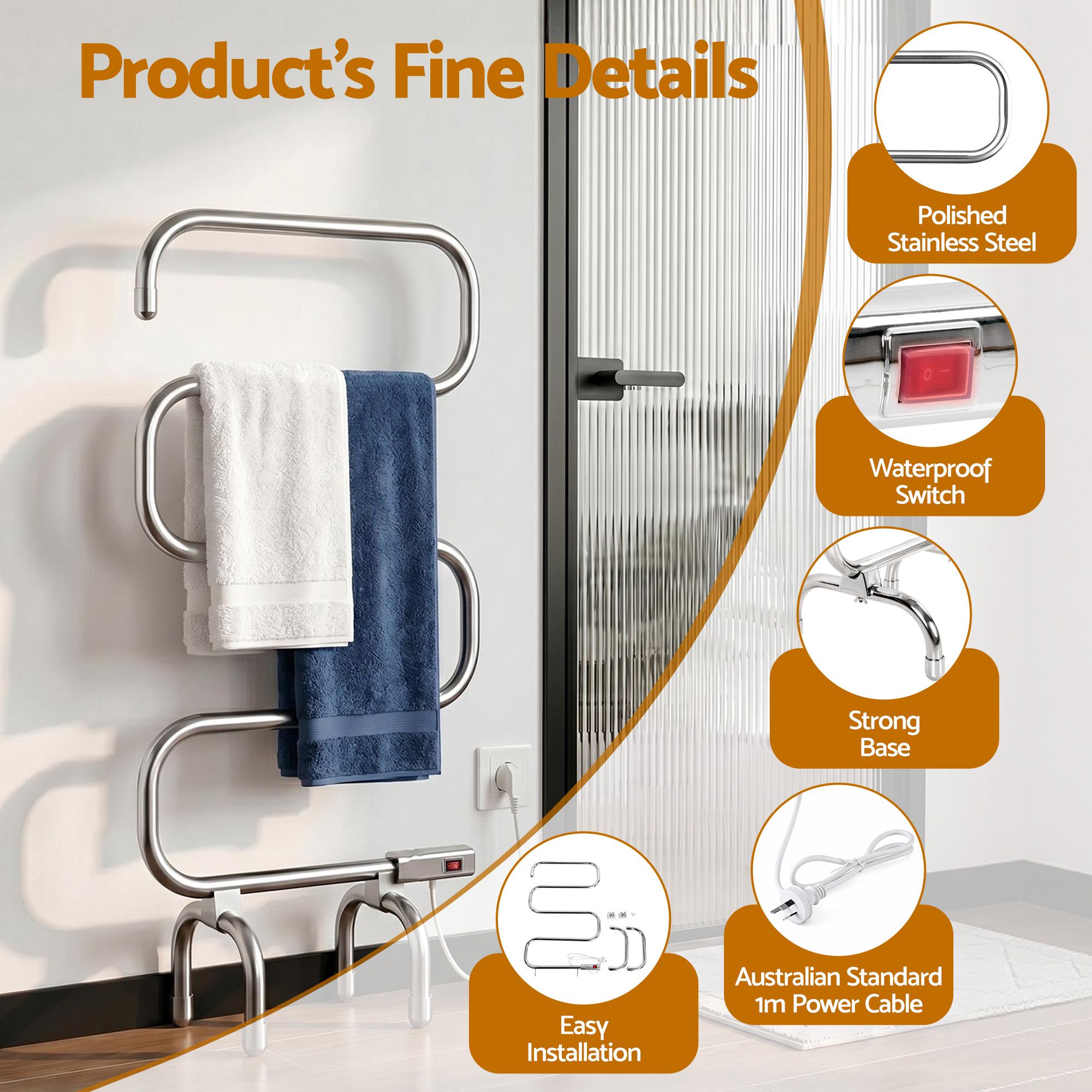 Devanti 5-Bar Freestanding Towel Rail - Image 4