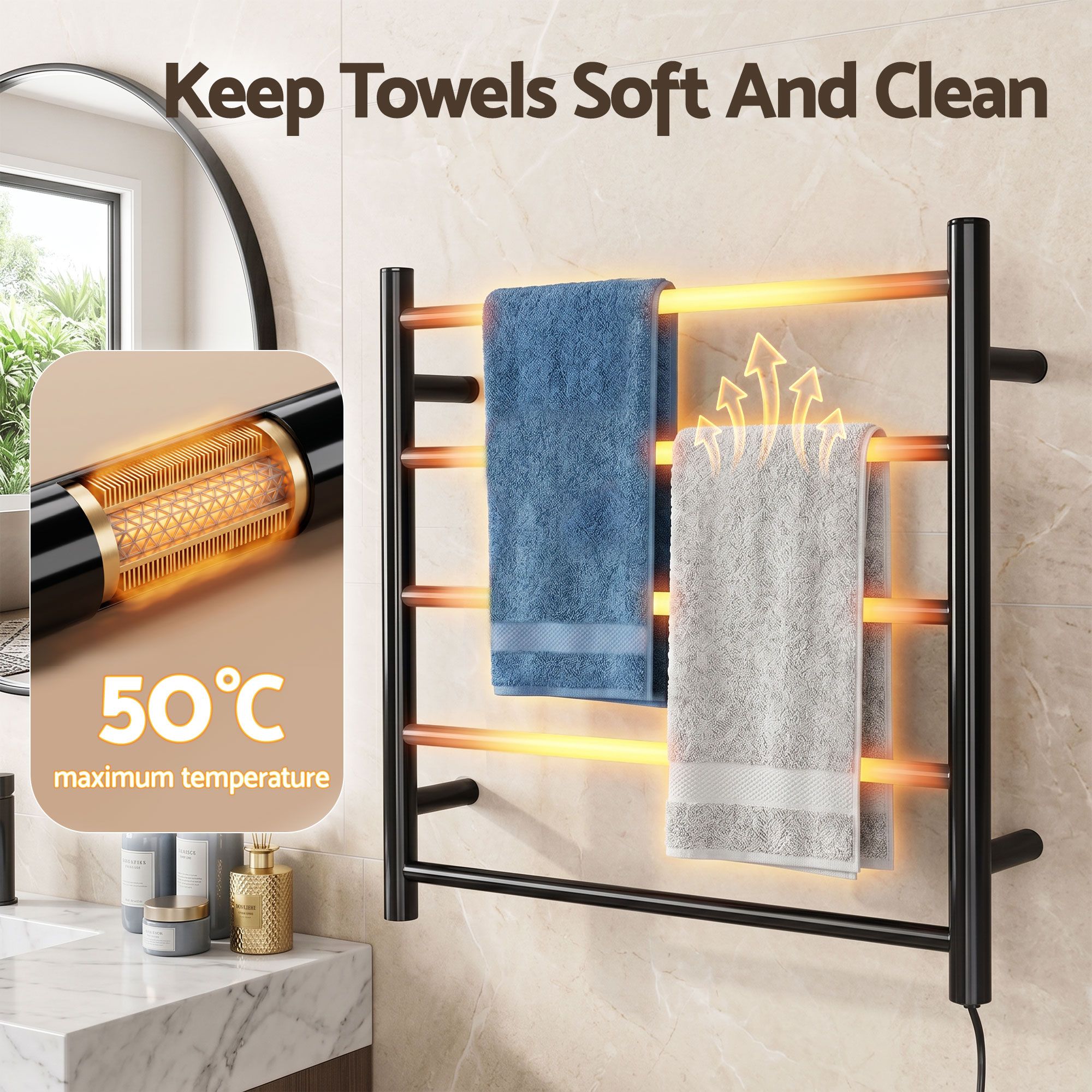 Devanti 5-Bar Wall Mounted Heated Towel Rail - Image 2