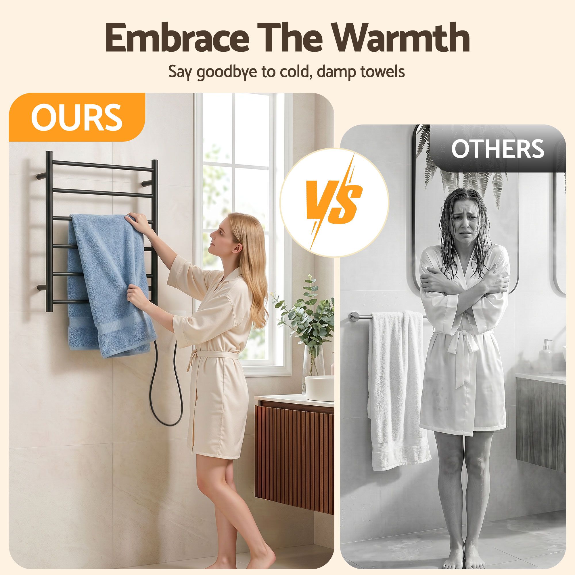 Devanti 5-Bar Wall Mounted Heated Towel Rail - Image 3