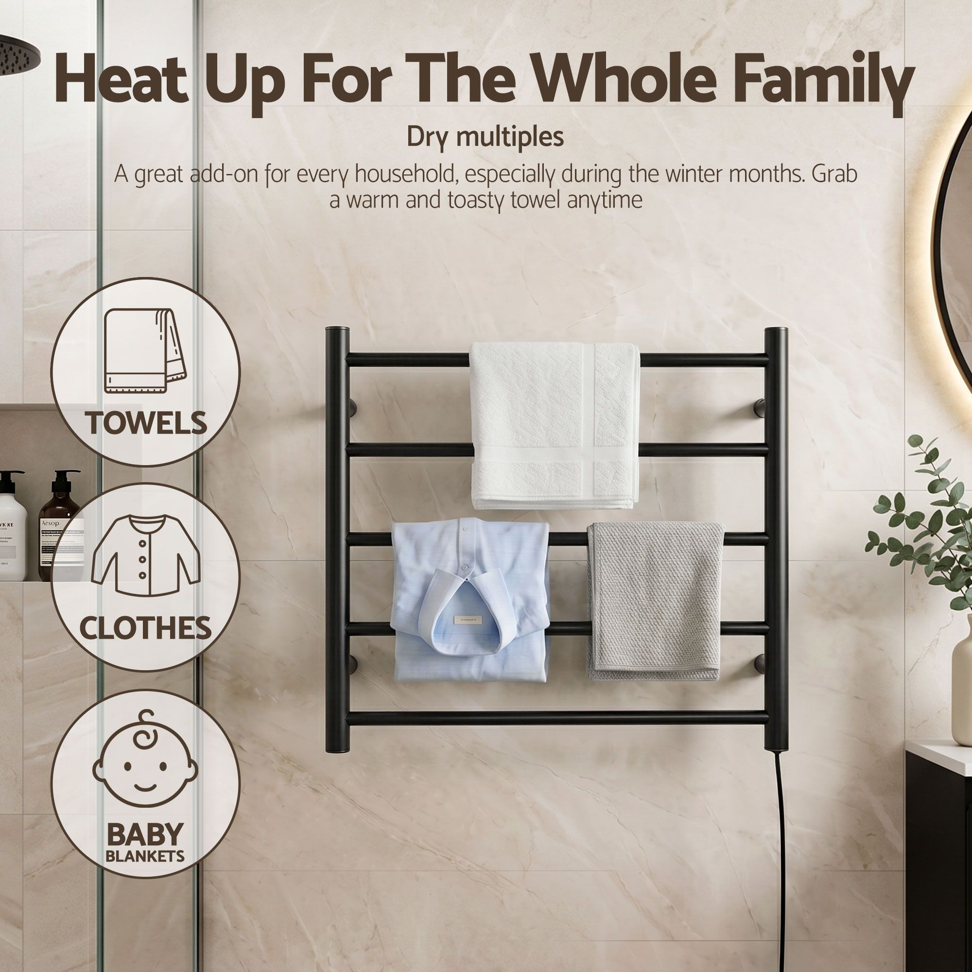 Devanti 5-Bar Wall Mounted Heated Towel Rail - Image 6