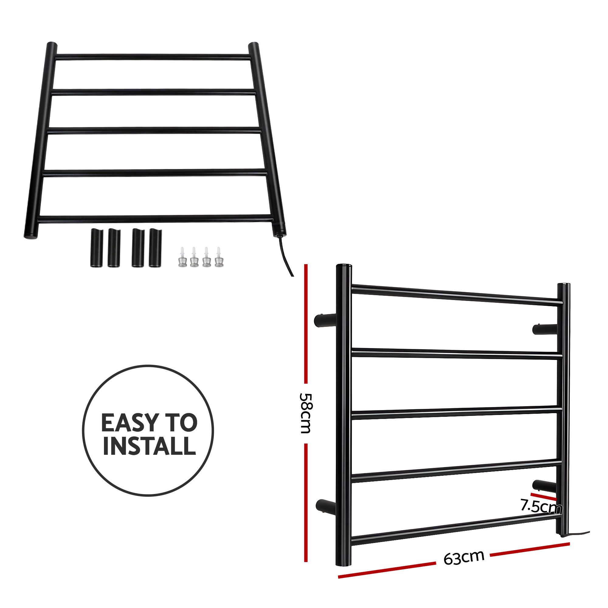 Devanti 5-Bar Wall Mounted Heated Towel Rail - Image 8
