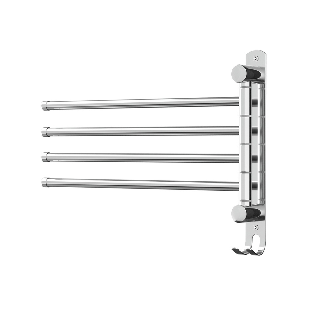 Wall Mounted Swivel Towel Rail Rack w/ Hook - 4 Bar Stainless Steel