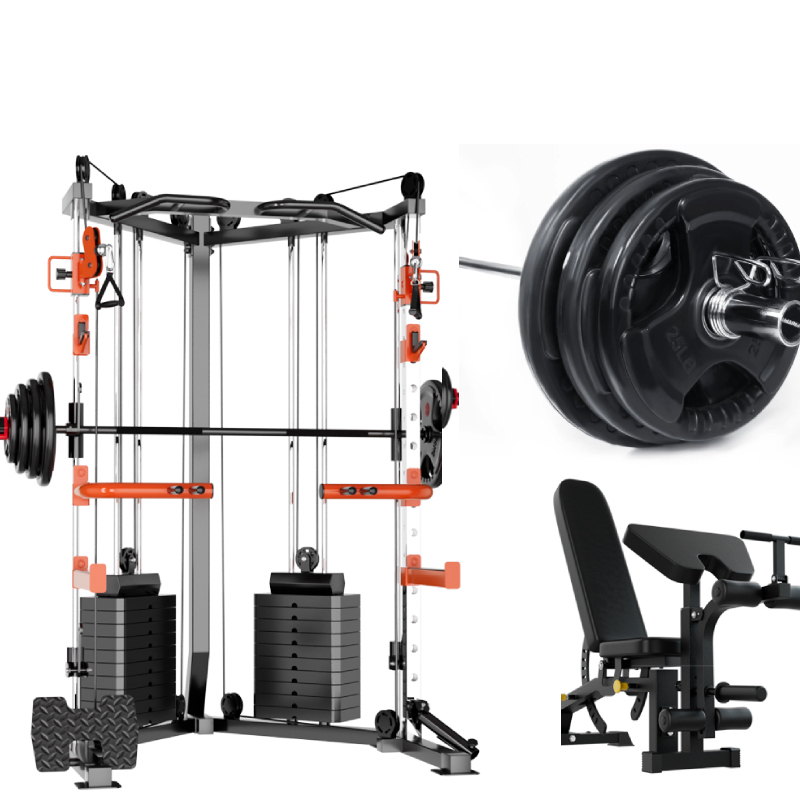 SmartFit C1 Max Cable Crossover Station 130kg Pin-Loaded Machine with Bench, Barbell & Weights (Bundle Two)