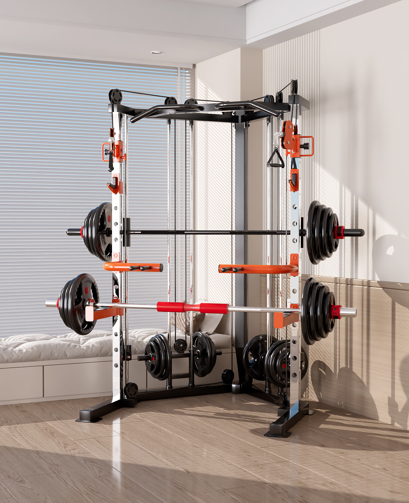 SmartFit C1 Max Cable Crossover Station 130kg Pin-Loaded Machine with Bench, Barbell & Weights (Bundle Two) - Image 2