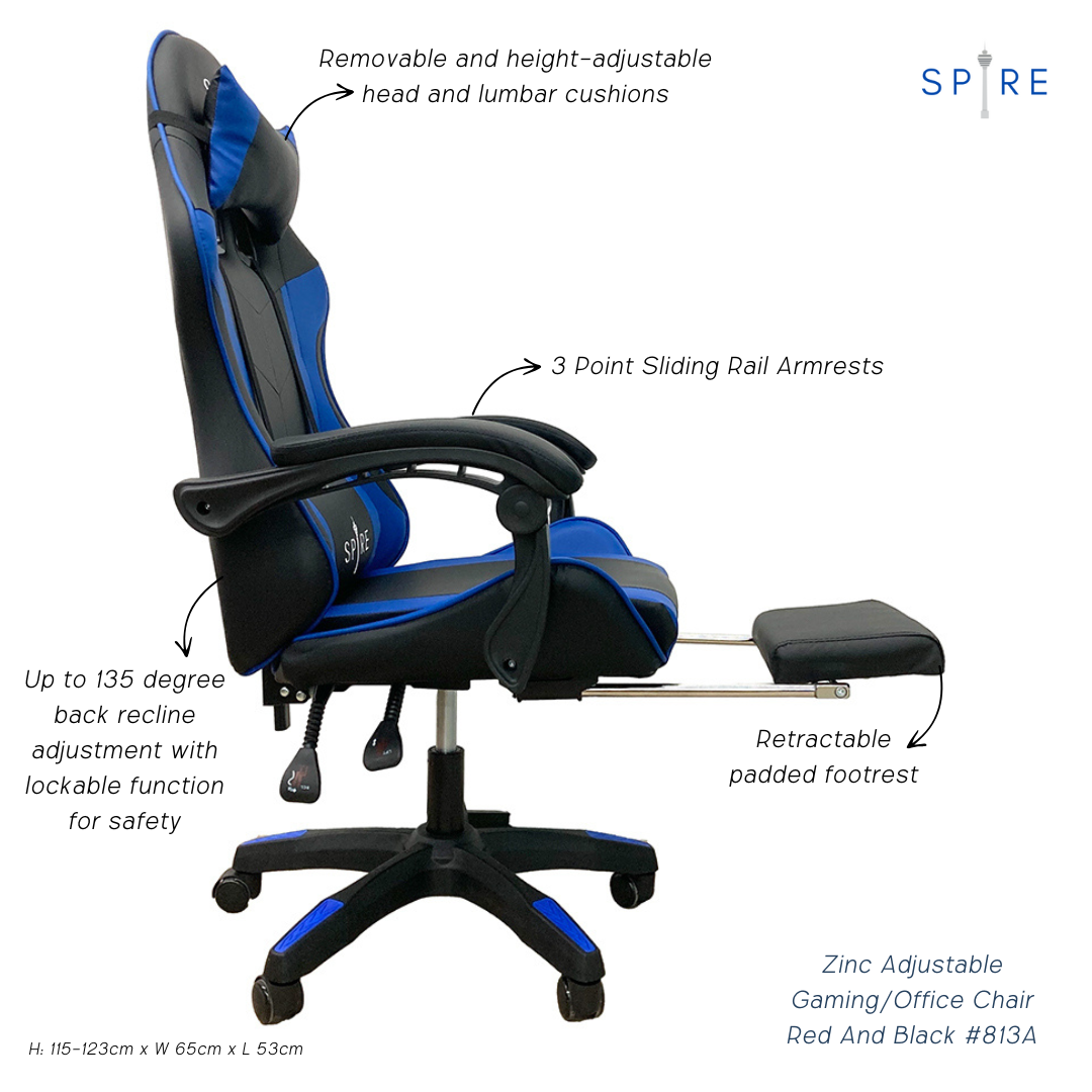 Spire Zinc Adjustable Gaming Office Chair Blue and Black - Image 5