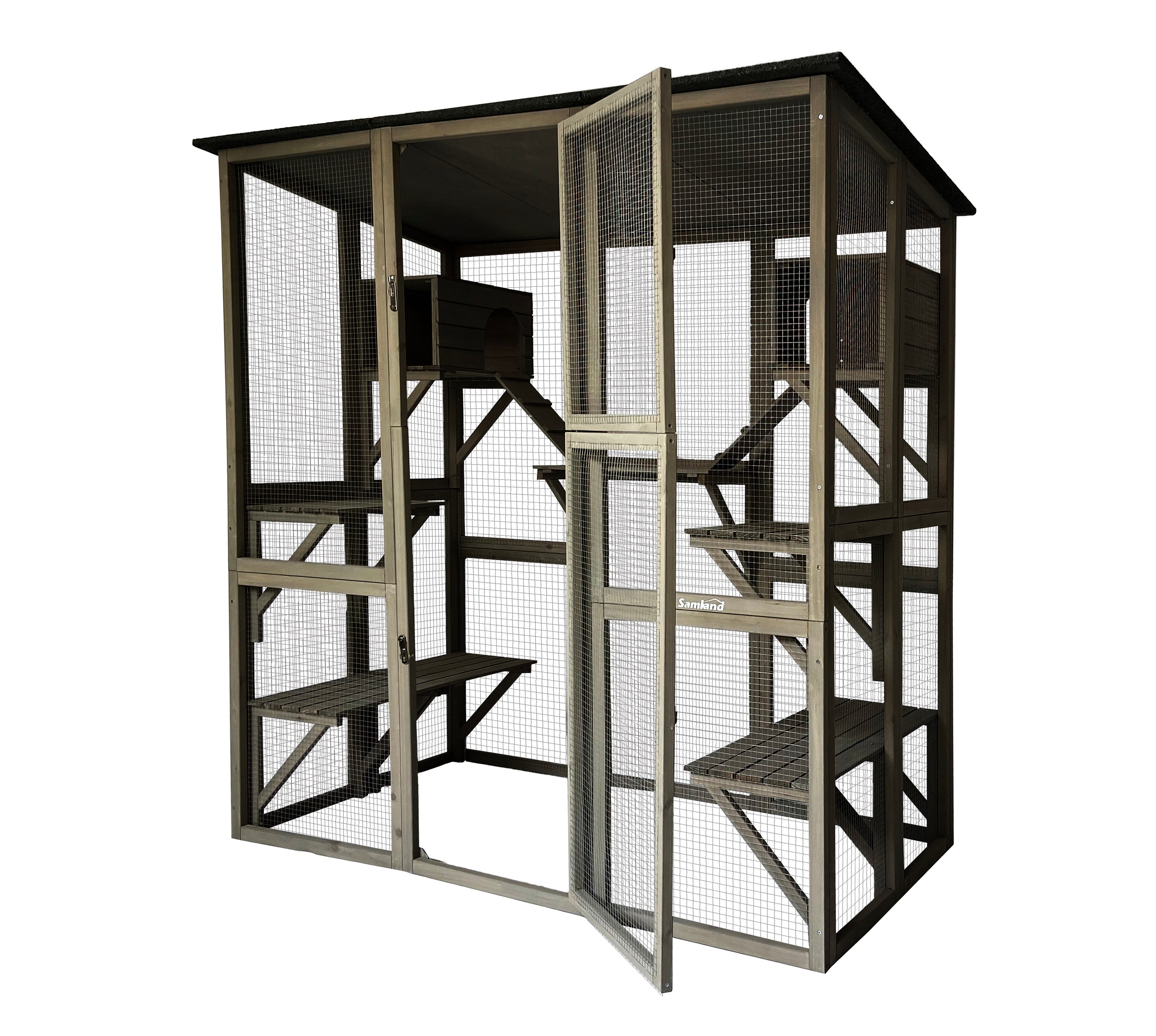 Samland Wooden Cat Cage Walk in Condo