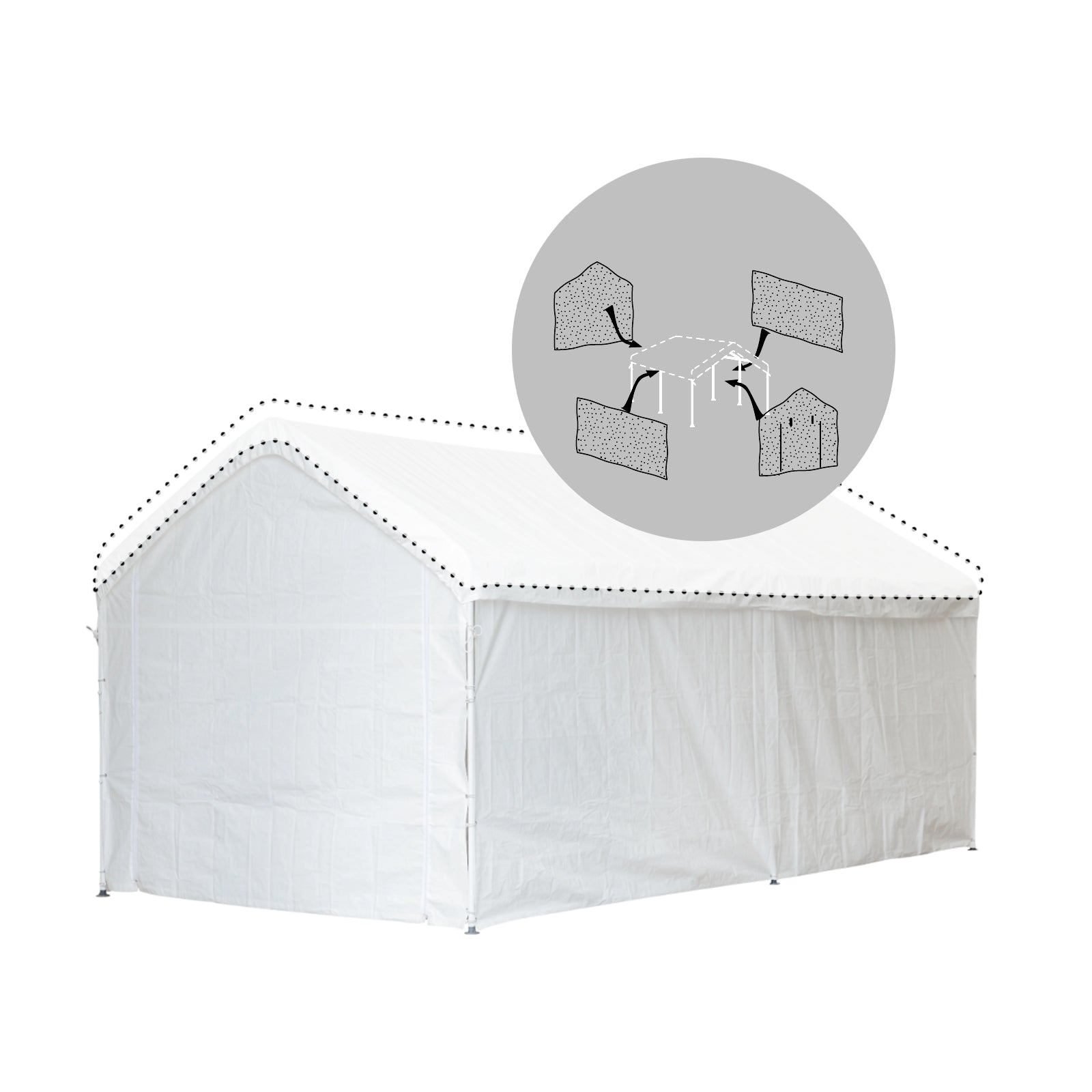 Samland Carport Wall for 10x20 ft White