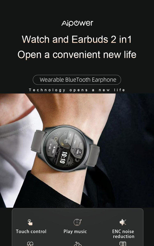 2-in-1 Smartwatch Earphones and Charging Dock Titanium Grey - Image 2