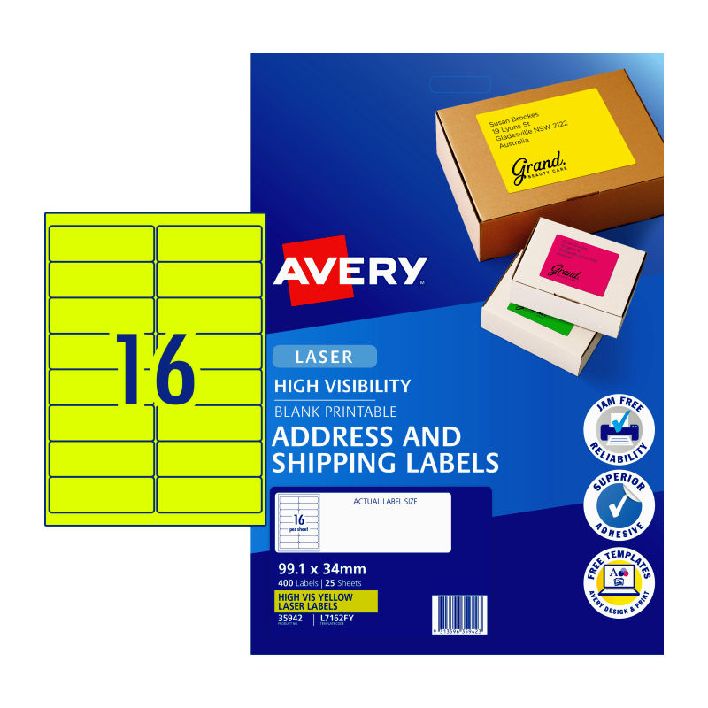 AVERY Laser Label Yl L7162FY (16 per Sheet, Pack of 25)