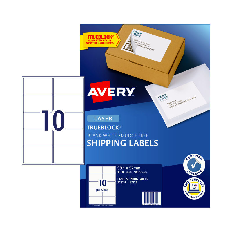 AVERY Laser Label L7173 (10 per Sheet, Pack of 100)