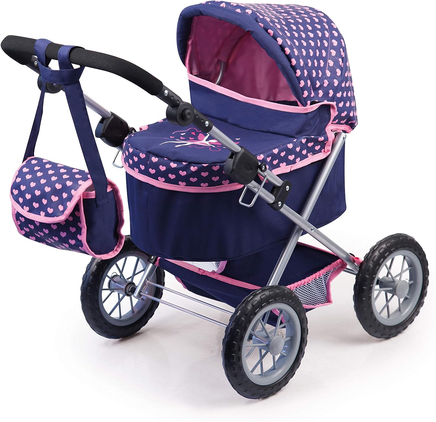Foldable Kids Dolls Pram Height Adjustable - Blue Pink