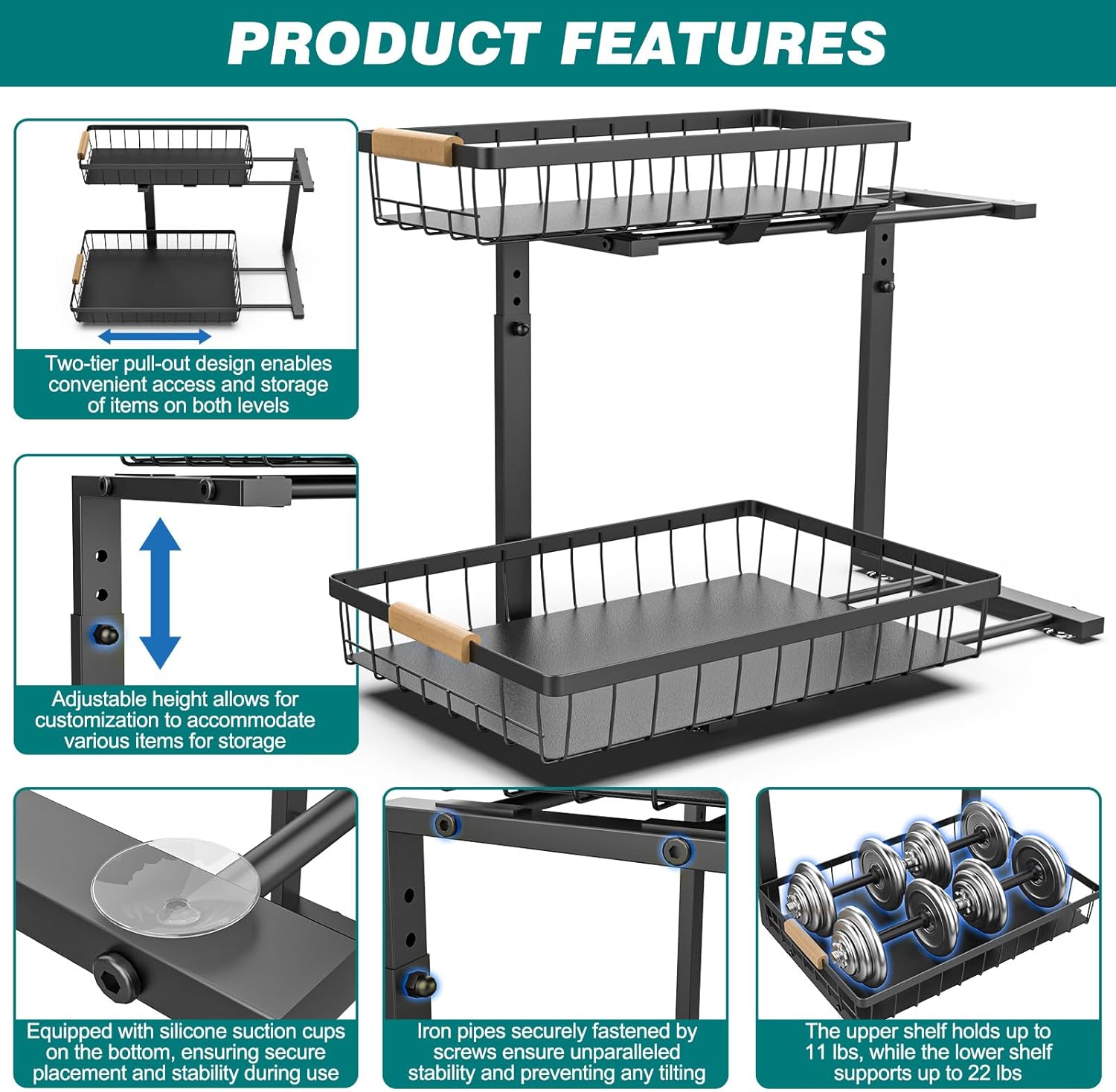 Set of 2: 2-Tier Height-Adjustable Under-Sink Kitchen Organizers (Option A) - Image 3