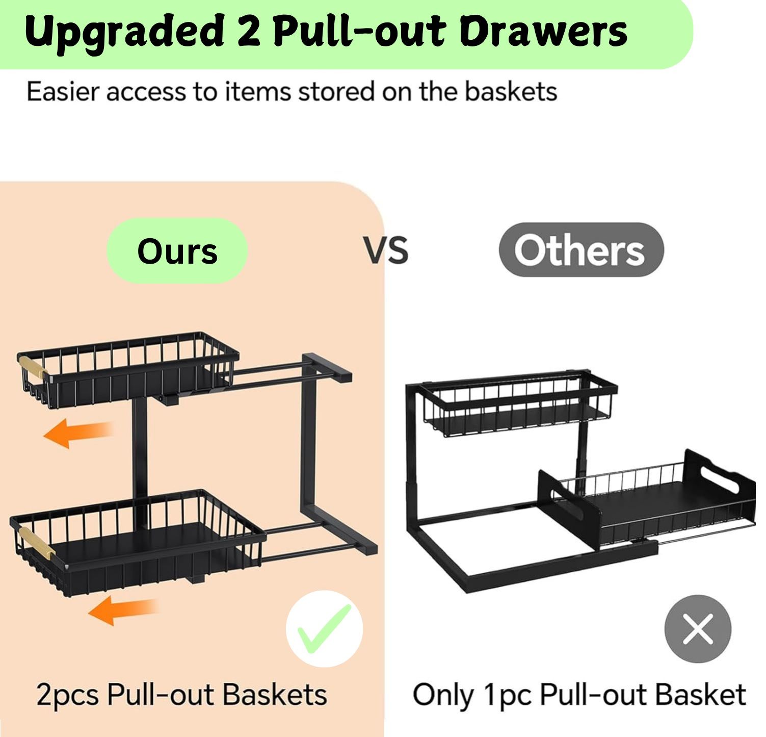 Set of 2: 2-Tier Height-Adjustable Under-Sink Kitchen Organizers (Option A) - Image 5