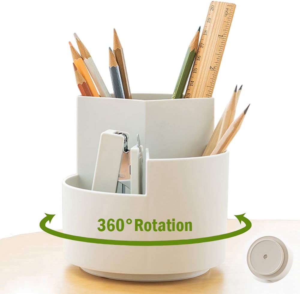 White 360-Degree Rotating 3-Layer Multifunctional Pen Holder