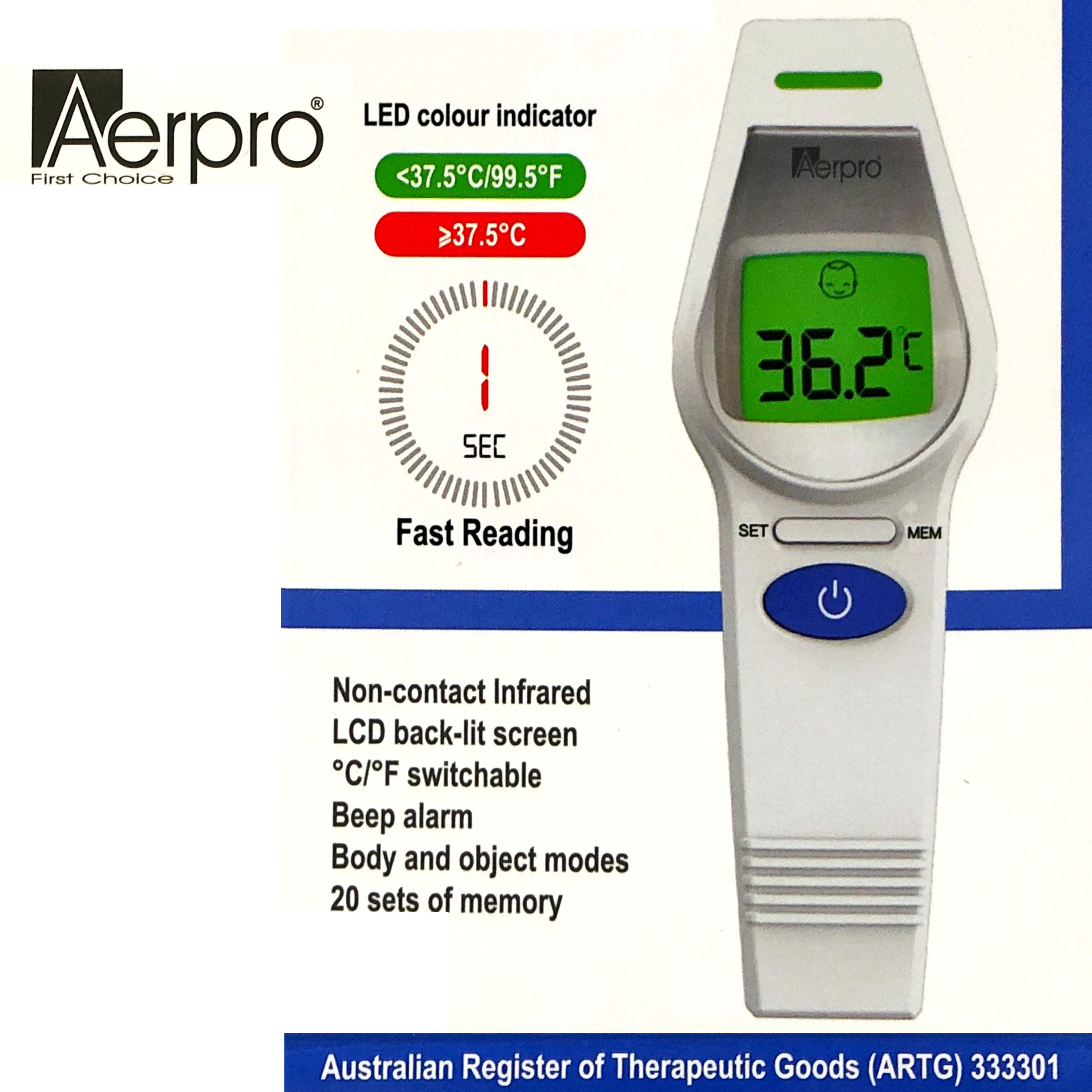 Aerpro Non-Contact Infrared Forehead and Body Thermometer ARTG Registered - Image 3