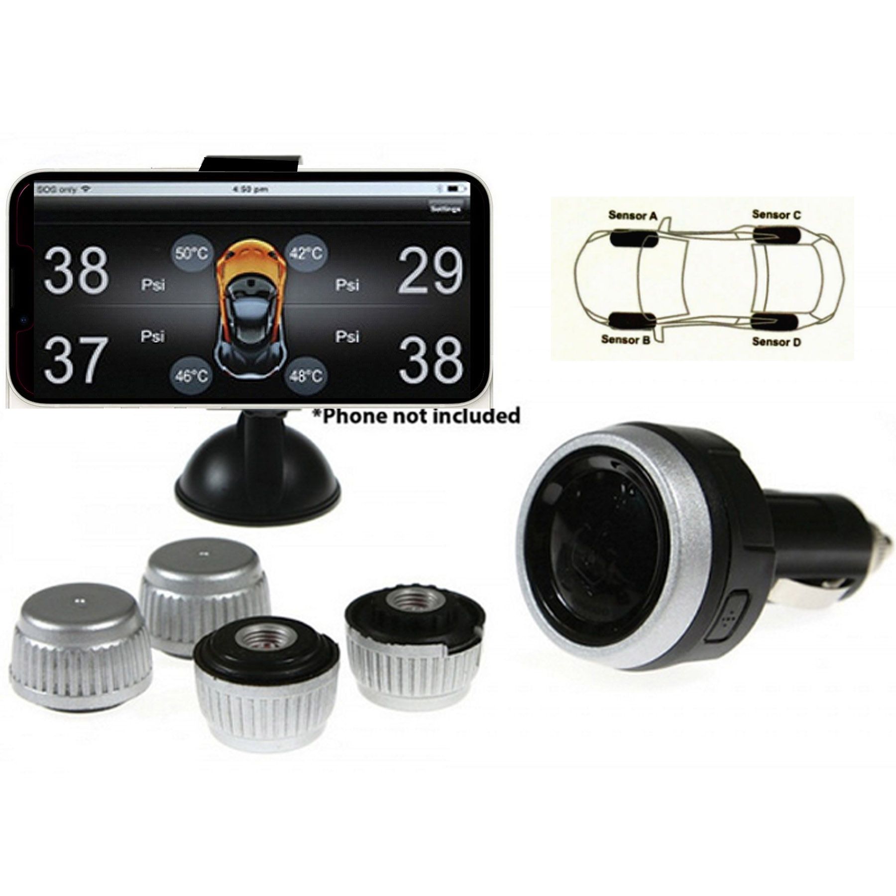 Gator DIY Bluetooth Wireless Car Tyre Pressure Monitoring System iOS