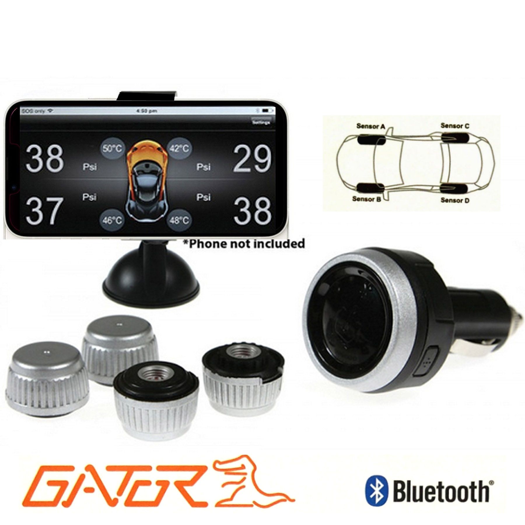 Gator DIY Bluetooth Wireless Car Tyre Pressure Monitoring System iOS - Image 2