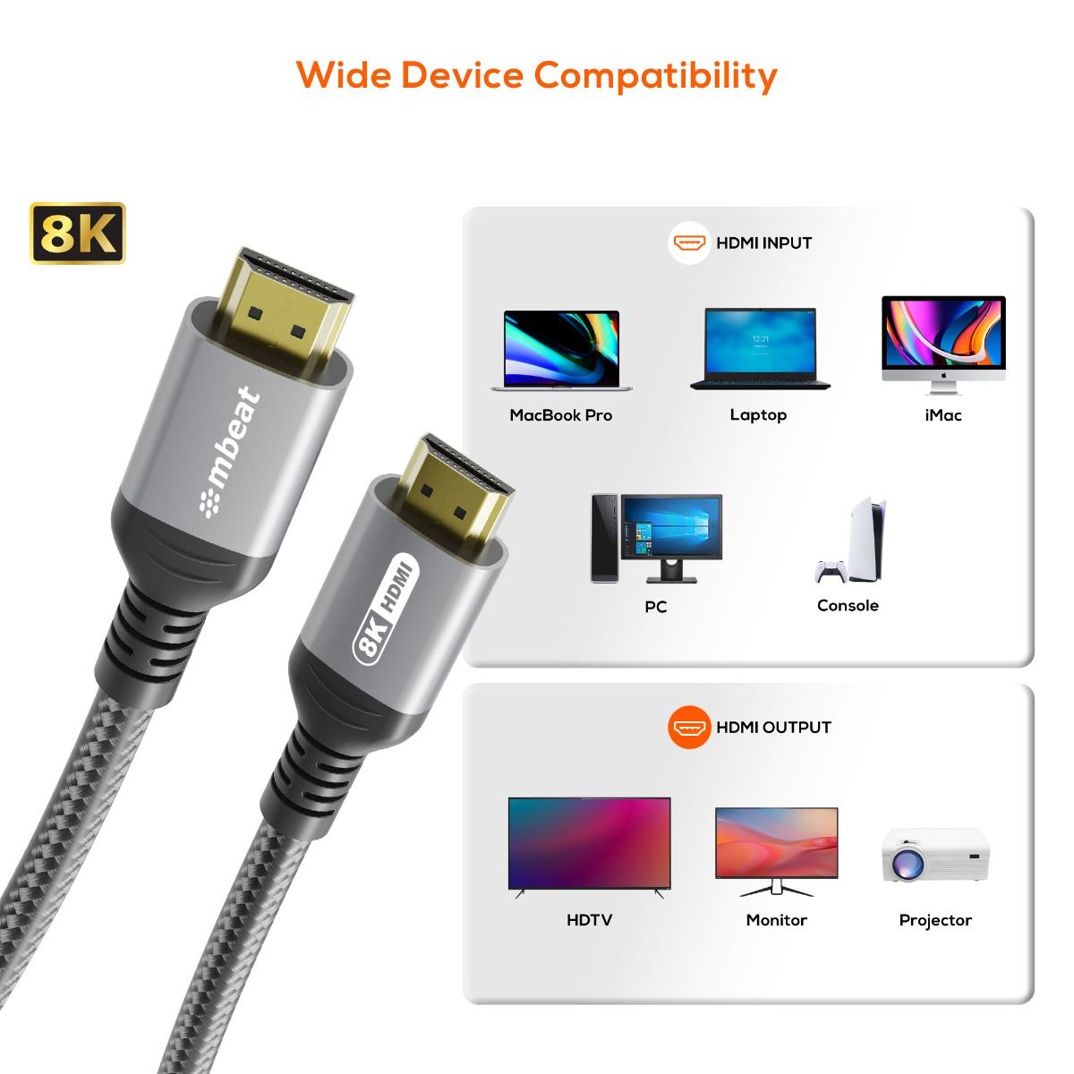 mbeat Tough Link 1.5m Certified 8K HDMI Cable in Space Grey - Image 4