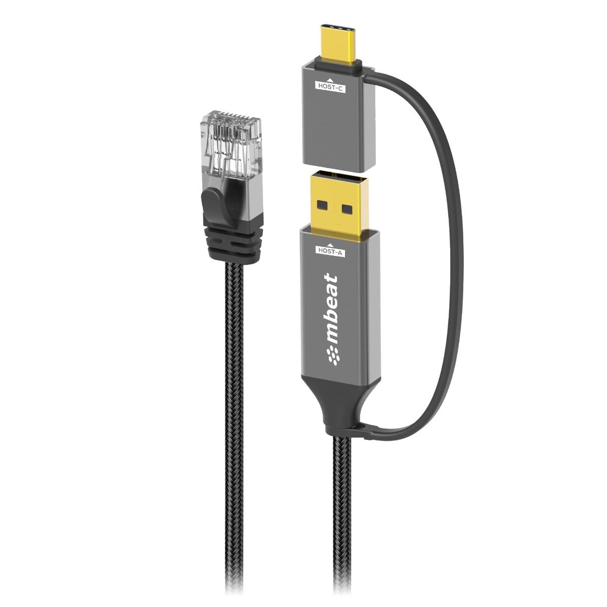 mbeat Tough Link 3m USB and USB-C to RJ45 Ethernet Cable in Space Grey