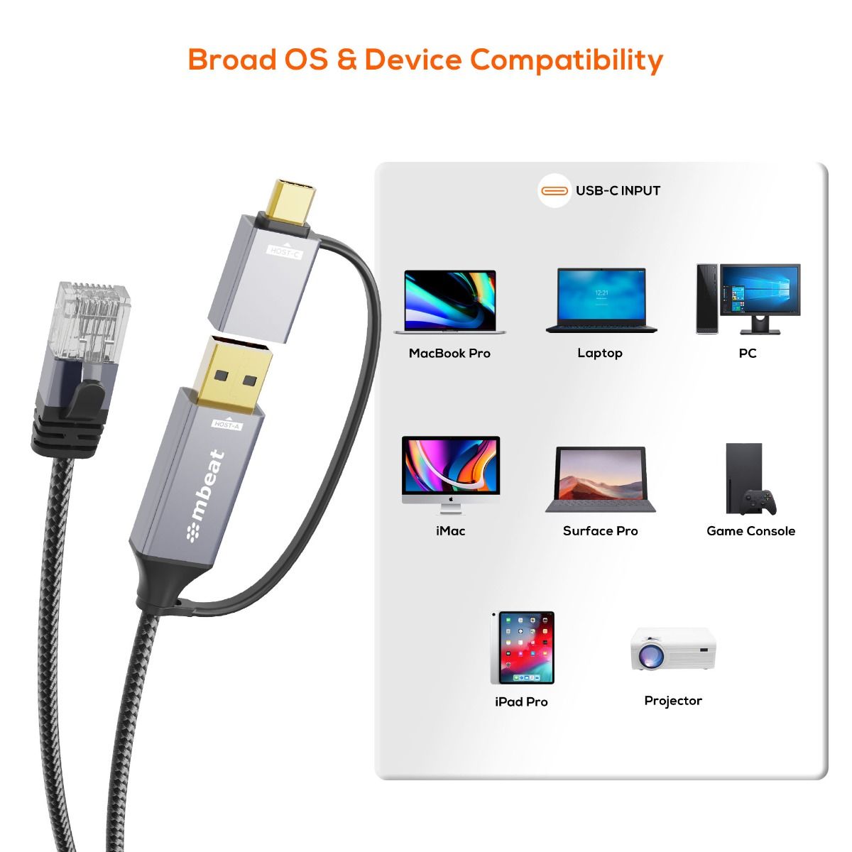 mbeat Tough Link 3m USB and USB-C to RJ45 Ethernet Cable in Space Grey - Image 6
