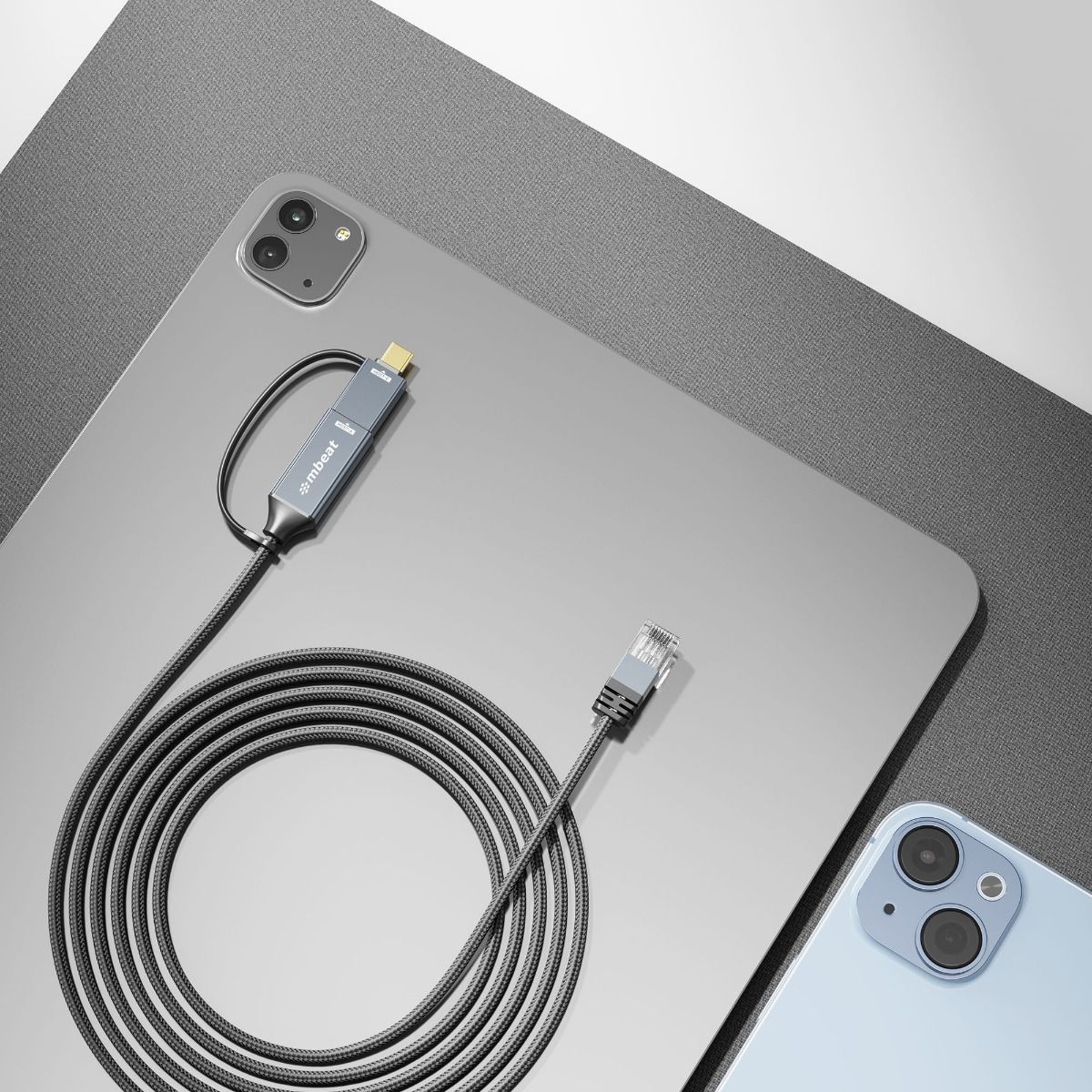mbeat Tough Link 3m USB and USB-C to RJ45 Ethernet Cable in Space Grey - Image 7
