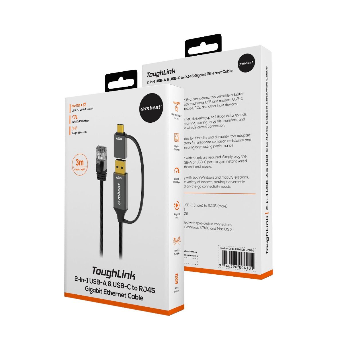 mbeat Tough Link 3m USB and USB-C to RJ45 Ethernet Cable in Space Grey - Image 8