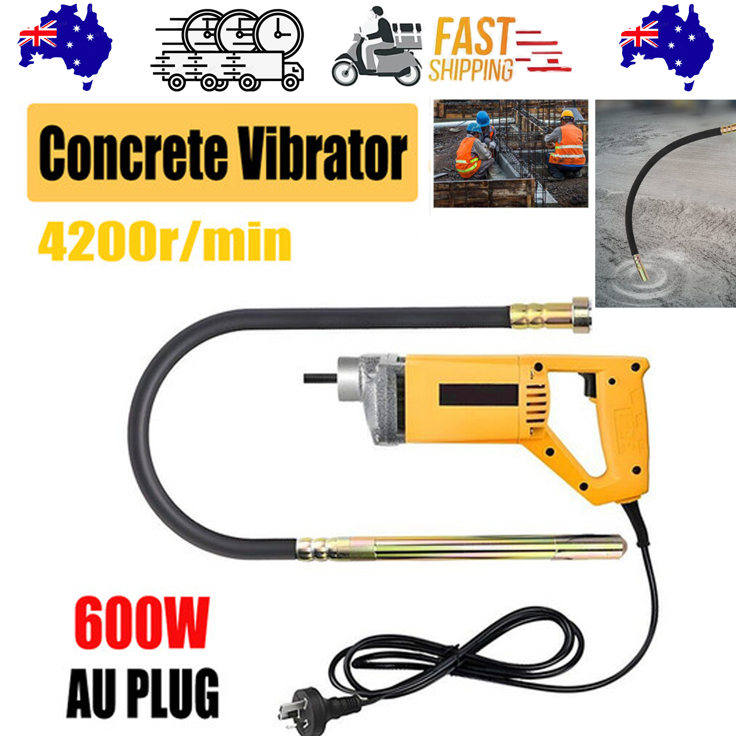 Portable Handheld Electric Concrete Cement Mixer Vibrator - Max 1800W