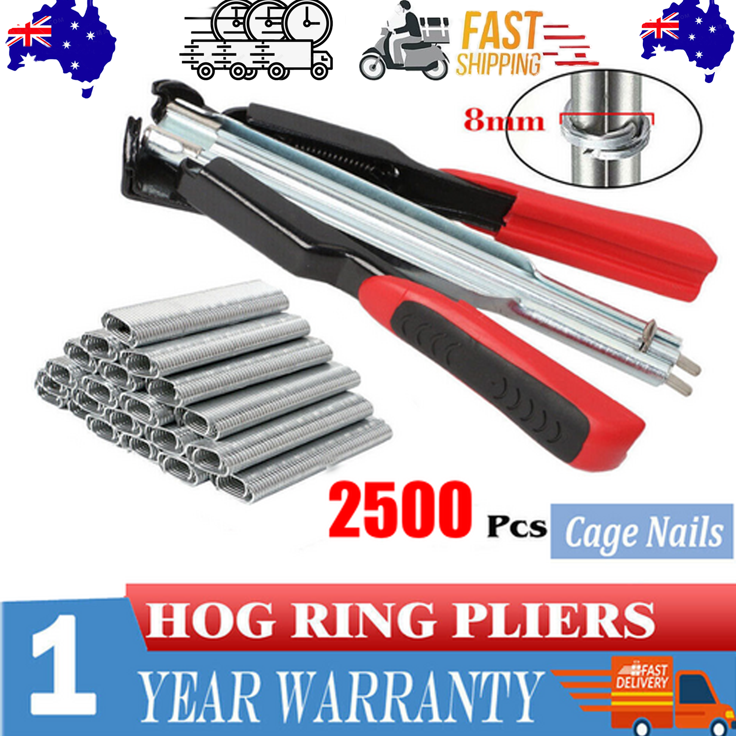 Hog Ring Pliers Tool Kit with 2500 Galvanized Steel Clips
