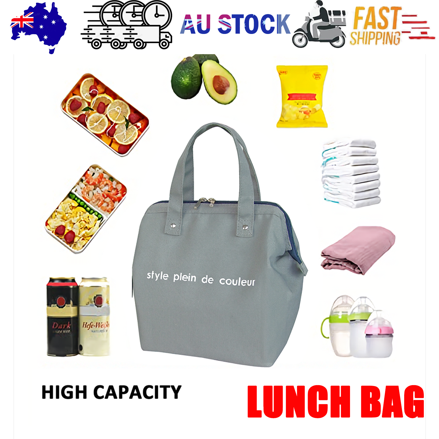 Insulated Thermal Cooler Lunch Bag Portable Picnic Storage Pouch 22x14x25cm