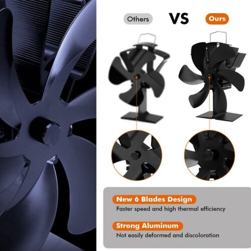 6 Blade Self-Powered Heat Fireplace Stove Fan Wood Burner Eco - Image 8