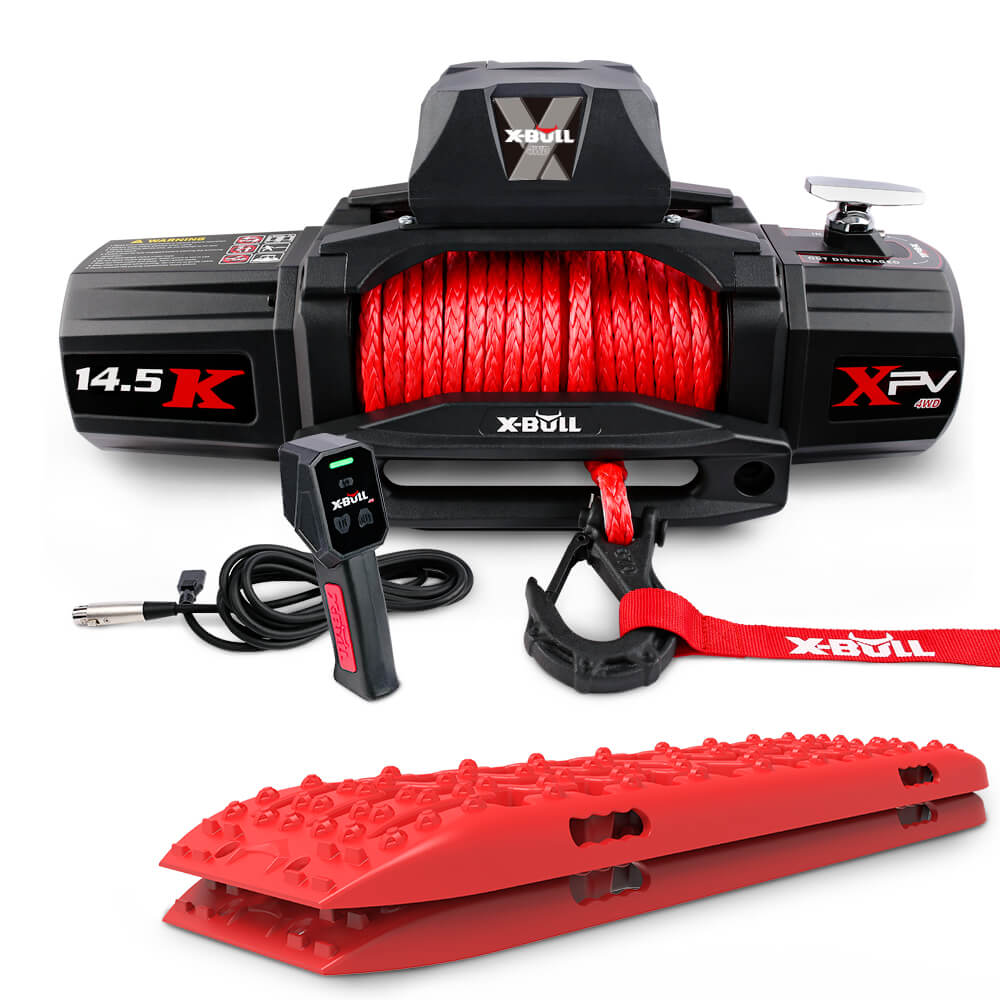 X-BULL 12V 14500LBS Electric Winch with Recovery Tracks Red