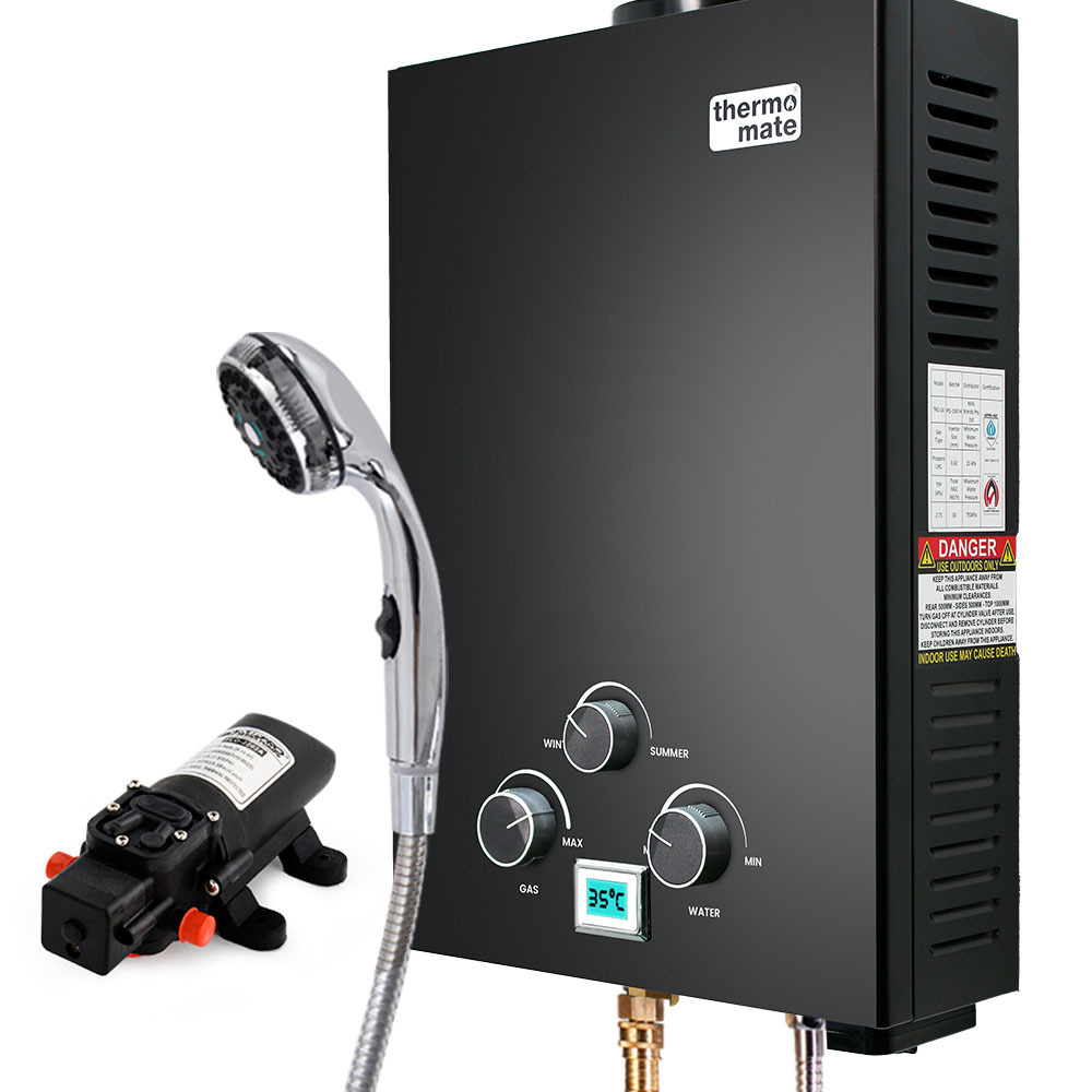 Thermomate Portable Gas Outdoor Camping Hot Water Heater System - Black