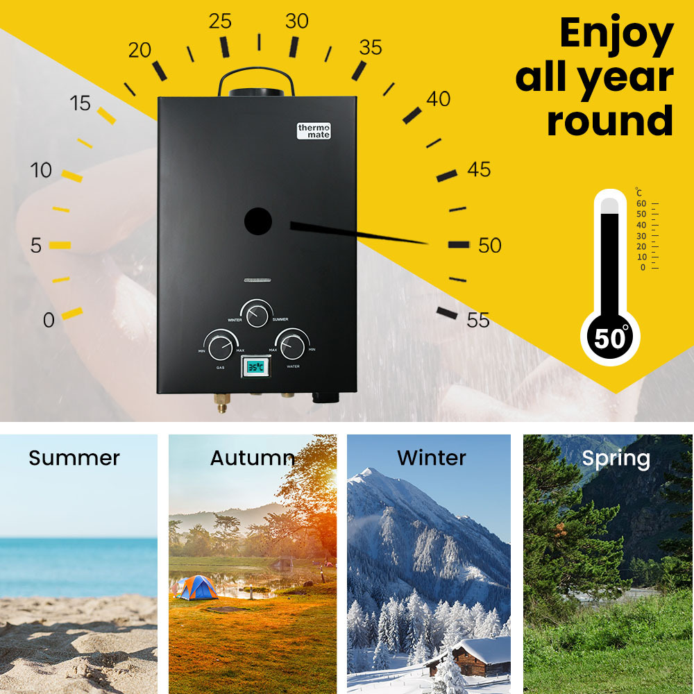 Thermomate Portable Gas Outdoor Camping Hot Water Heater System - Black - Image 7