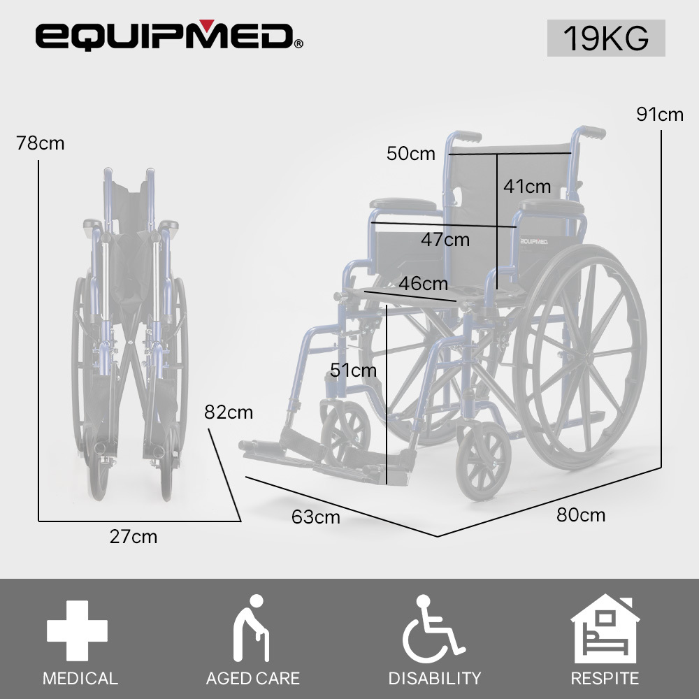 EQUIPMED 24 Inch Folding Lightweight Wheelchair Blue - Image 6