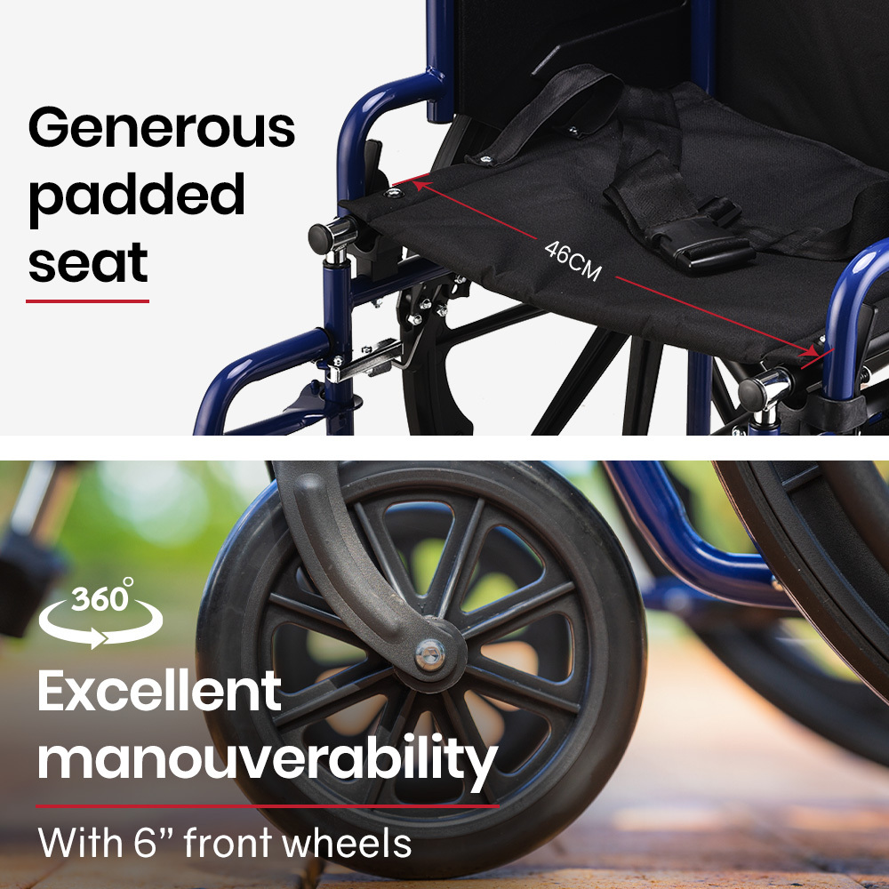 EQUIPMED 24 Inch Folding Lightweight Wheelchair Blue - Image 7