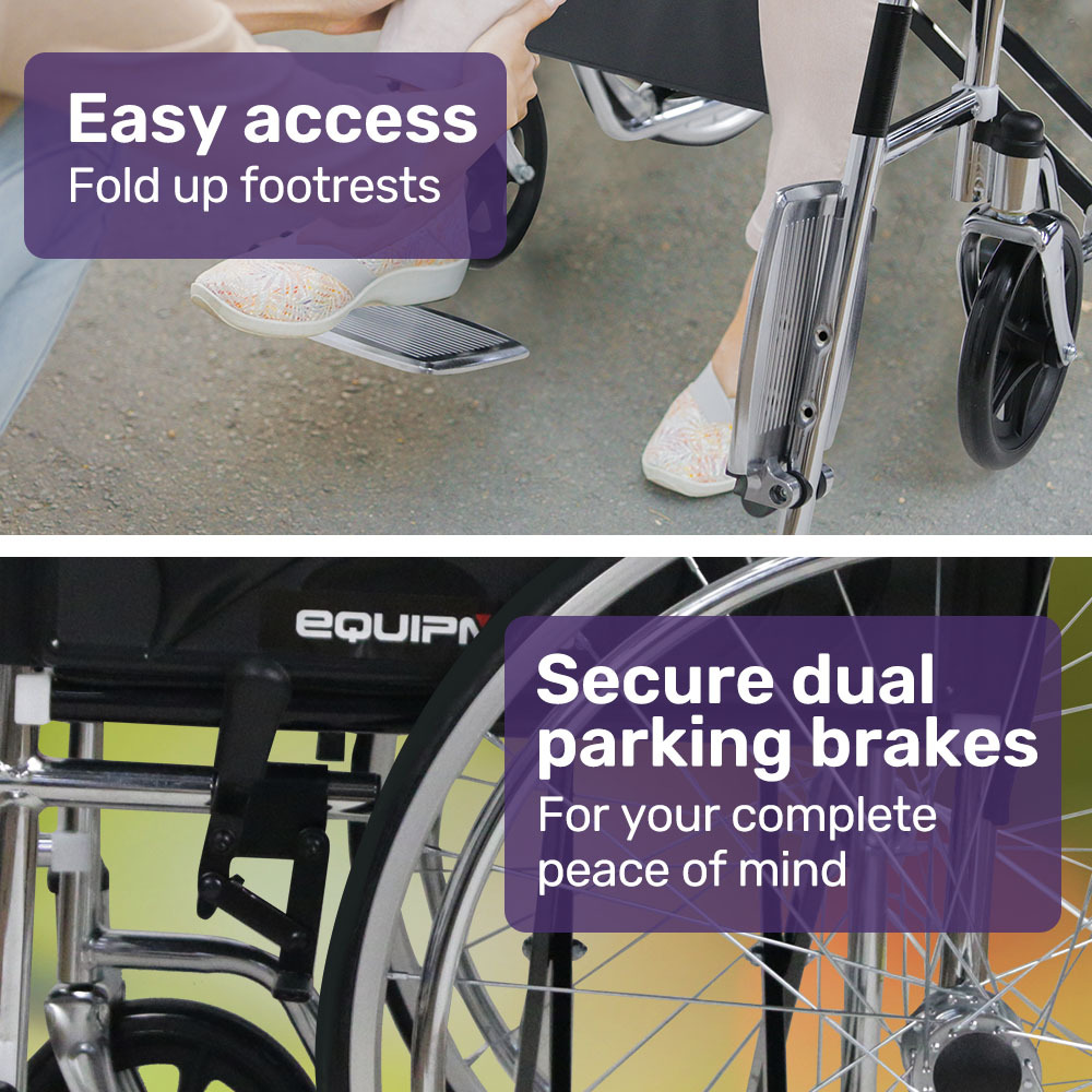 Equipmed Folding Manual Self Propelled Wheelchair 24-Inch - Chrome Steel - Image 10