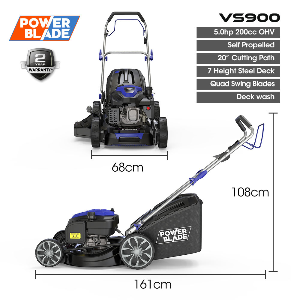 PowerBlade 20" 200cc Self-Propelled Lawn Mower, 7 Height, Steel Deck, OHV 4-Stroke Petrol - Image 2