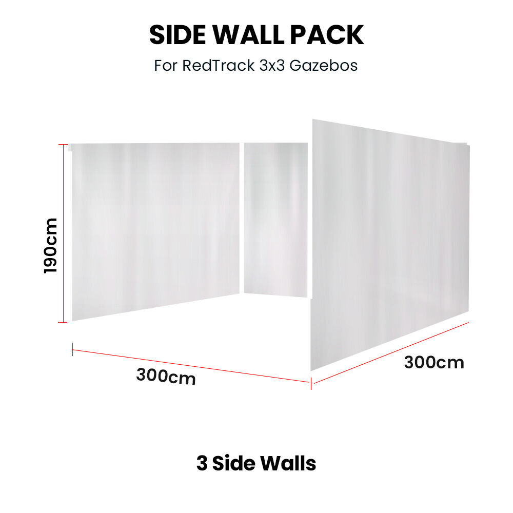 RED TRACK 3x Side Walls for 3x3m Gazebo - White - Image 2