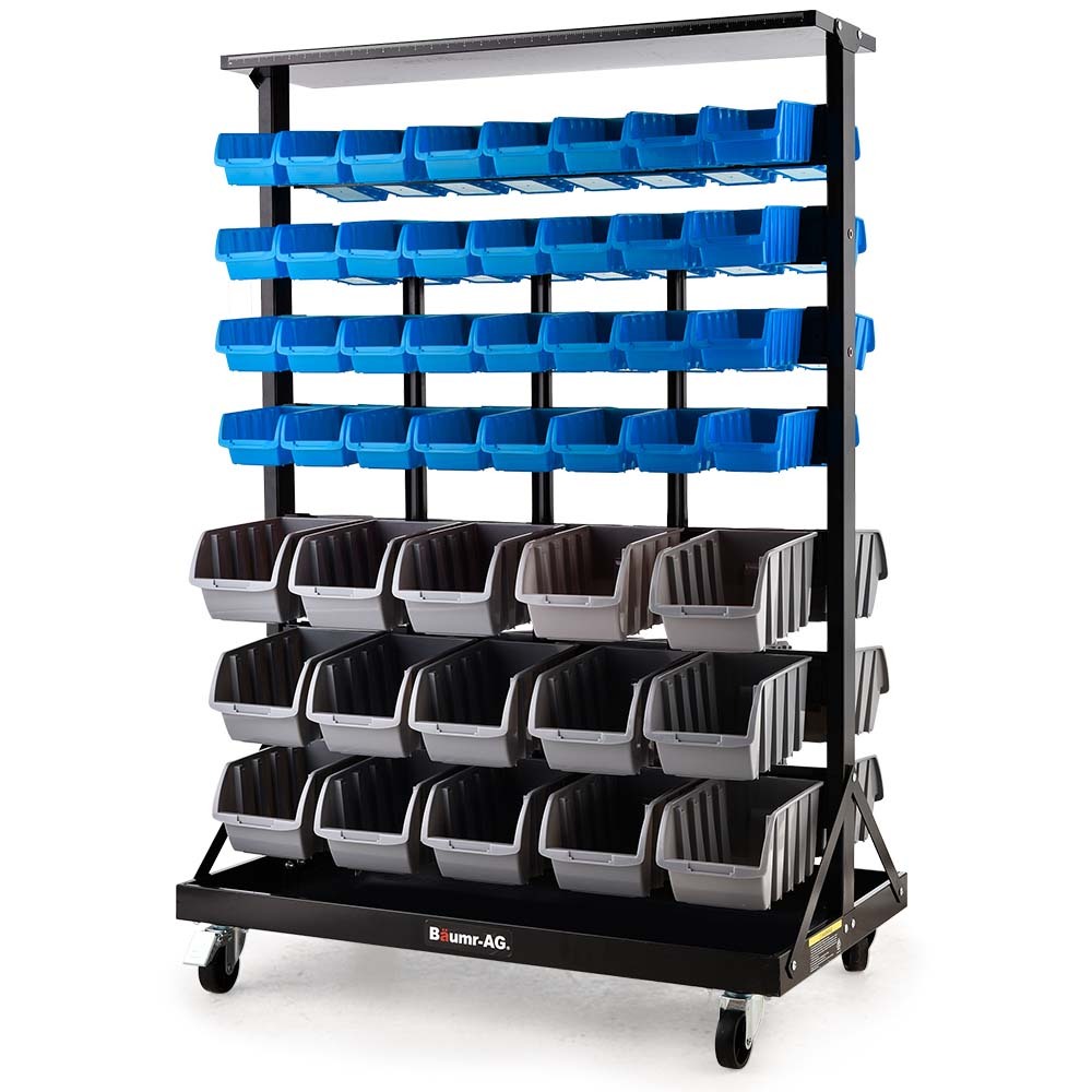 Baumr-AG 94-Bin Mobile Double-Sided Parts Rack System - Blue